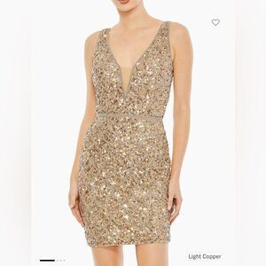 NWT Mag Duggal women’s light copper sequined bodycon mini dress size 6